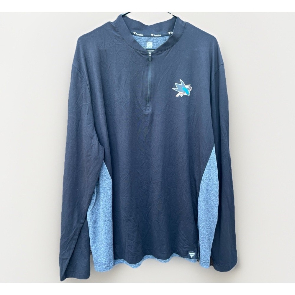 Fanatics NHL San Jose Sharks Quarter Zip Pullover Mens XL  Hockey Black And Gray